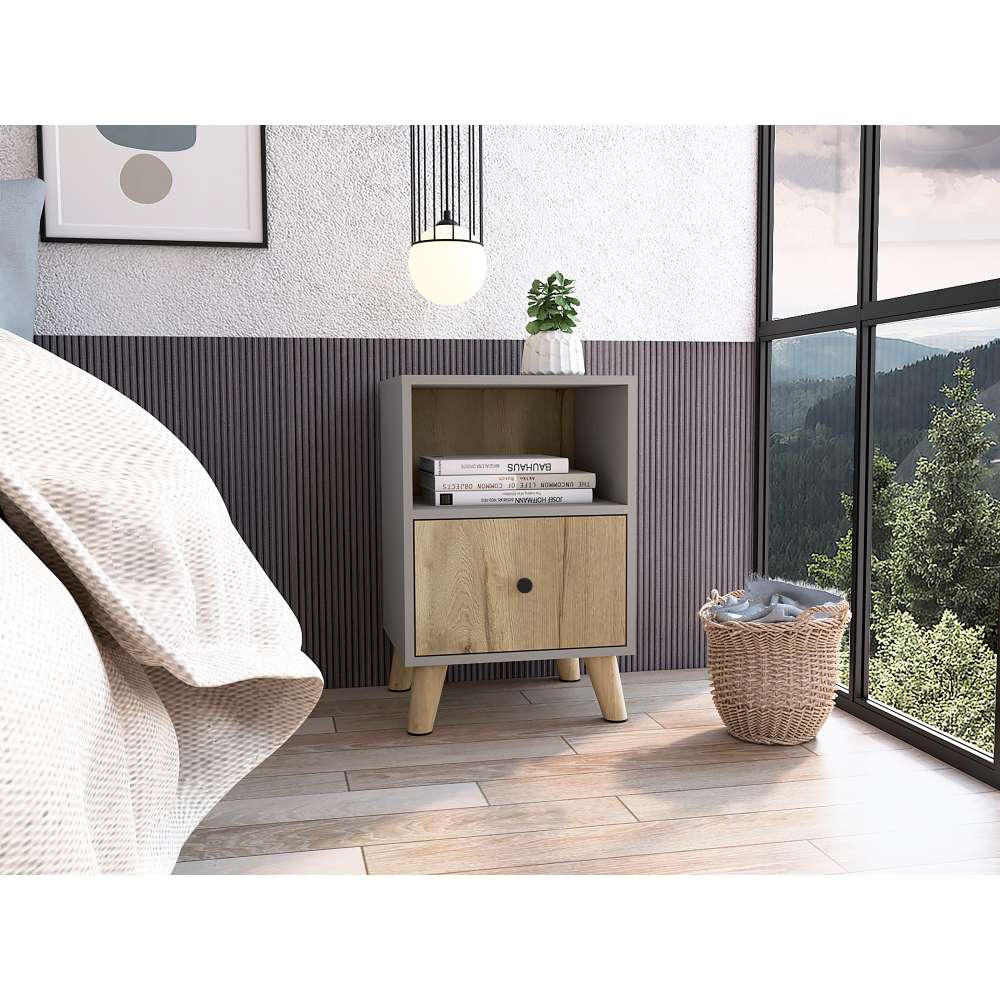 Mesa de Noche Hamilton Gris y Duna 40 cm con Un Cajón - Mesas de Noche | Bylmo