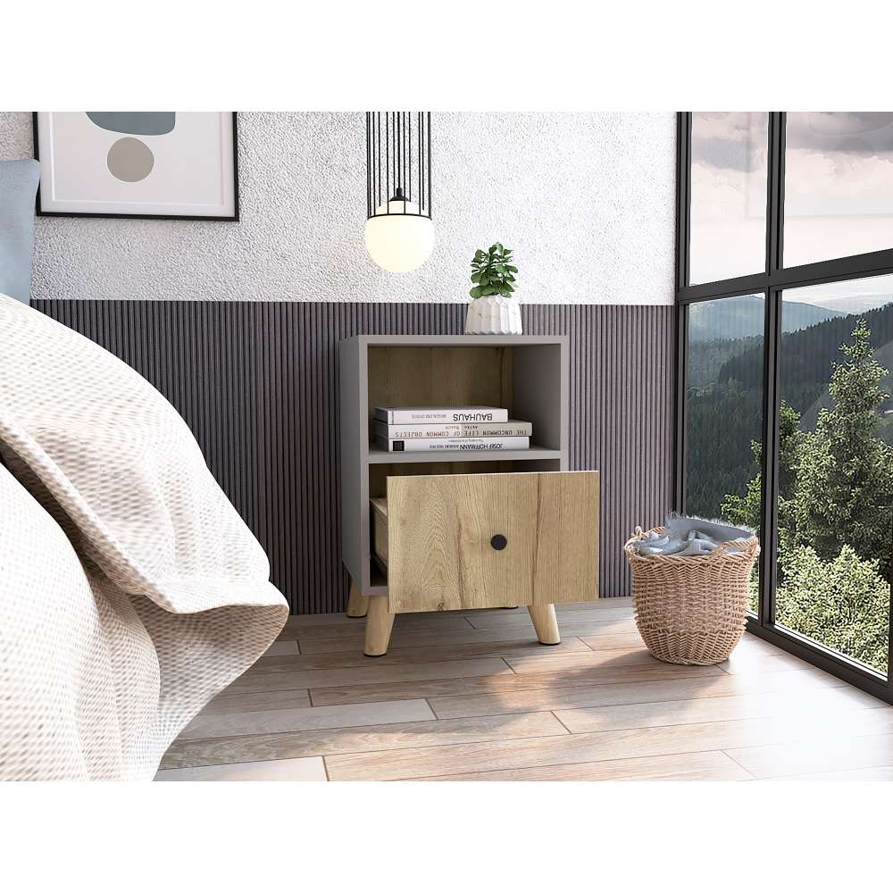 Mesa de Noche Hamilton Gris y Duna 40 cm con Un Cajón - Mesas de Noche | Bylmo
