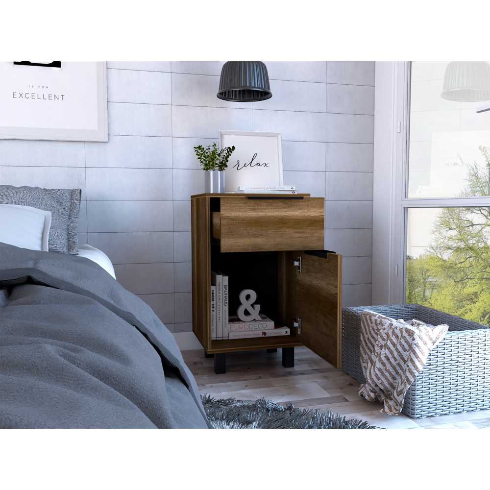 Mesa de Noche Kaia Caramelo 41 cm con Un Cajón y Una Puerta - Mesas de Noche | Bylmo