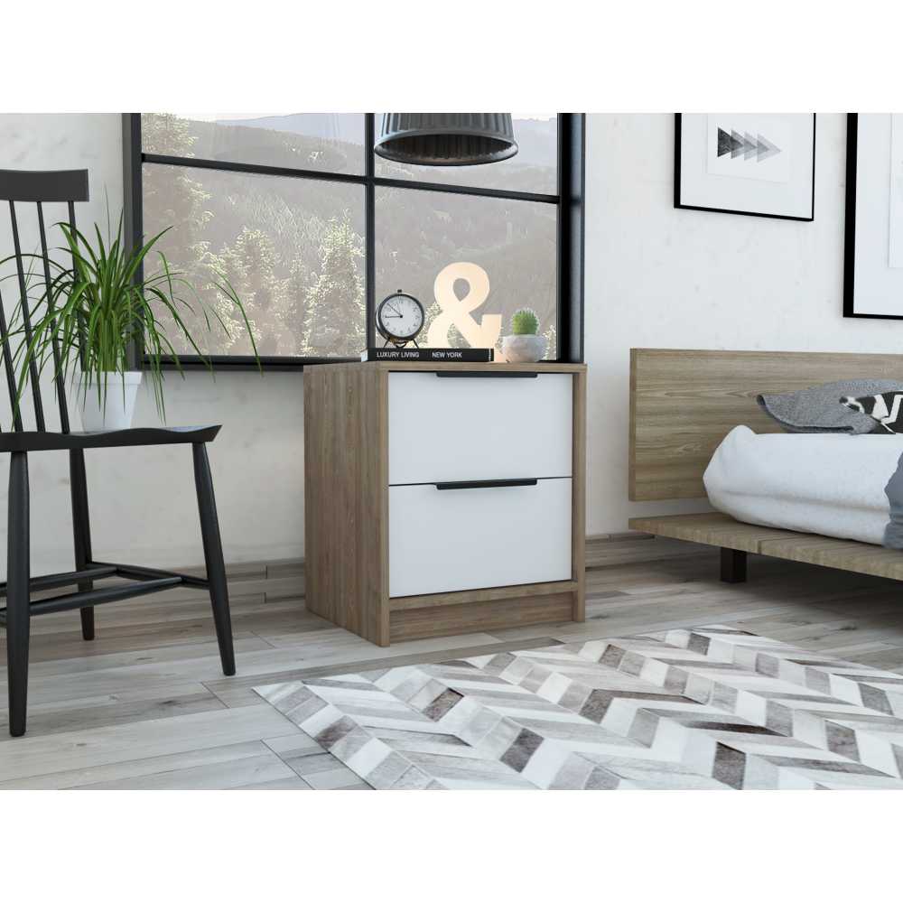 Mesa de Noche Kaia Miel 41x48cm con Dos Cajones - Mesas de Noche | Bylmo