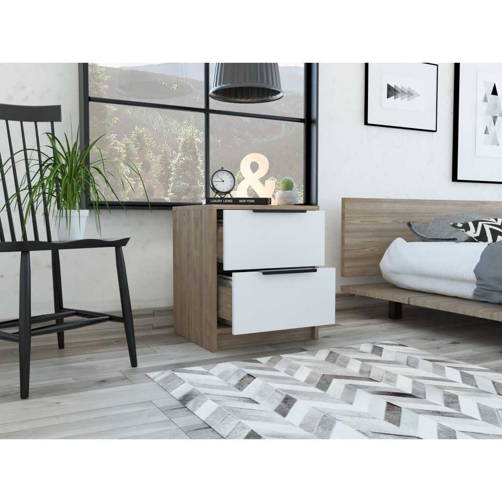 Mesa de Noche Kaia Miel 41x48cm con Dos Cajones - Mesas de Noche | Bylmo