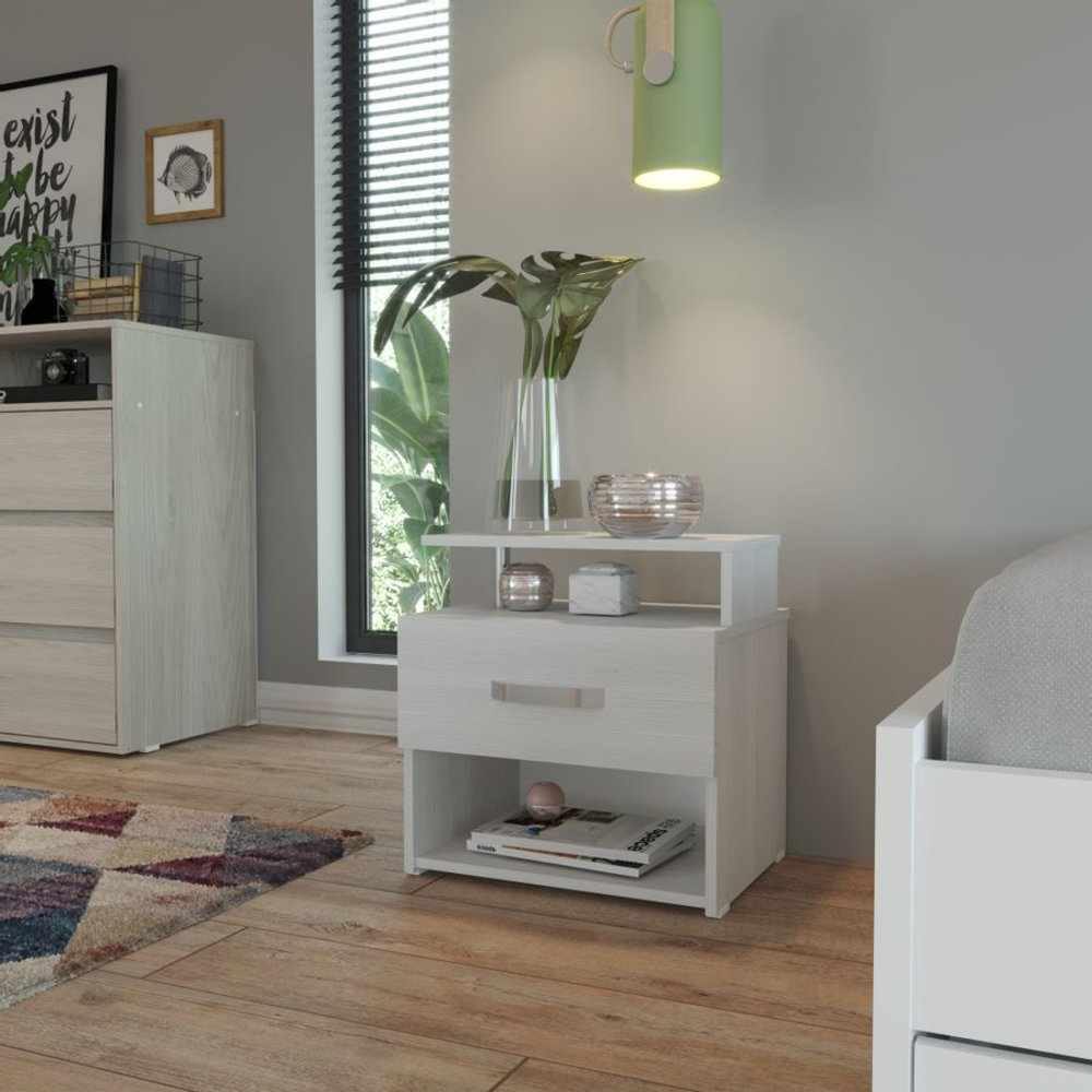 Mesa de Noche Kitoto Blanco 48x47cm con Un Cajón y con Un Compartimiento - Mesas de Noche | Bylmo