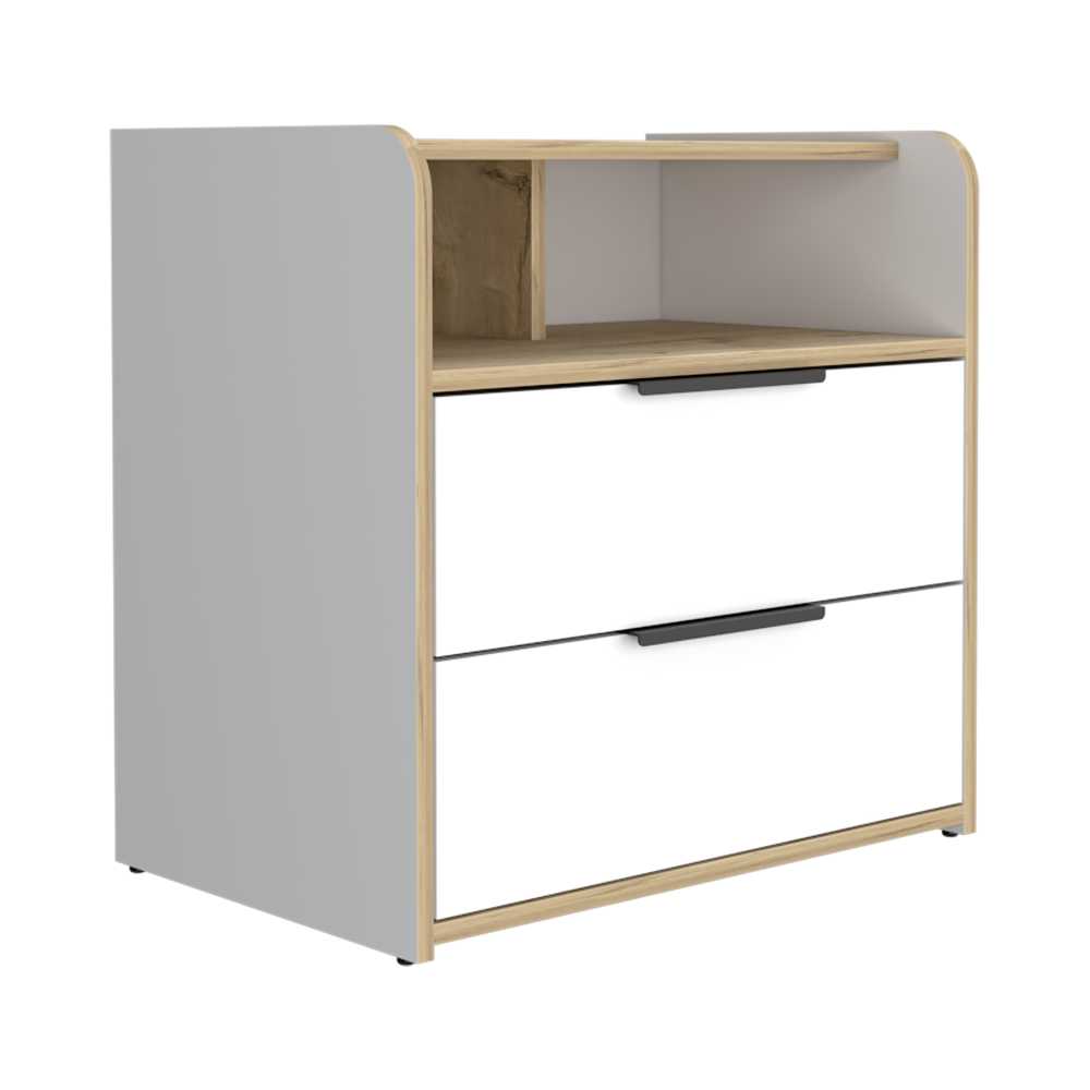 Mesa de Noche Logan Blanco y Duna 60 cm con Dos Cajones - Mesas de Noche | Bylmo