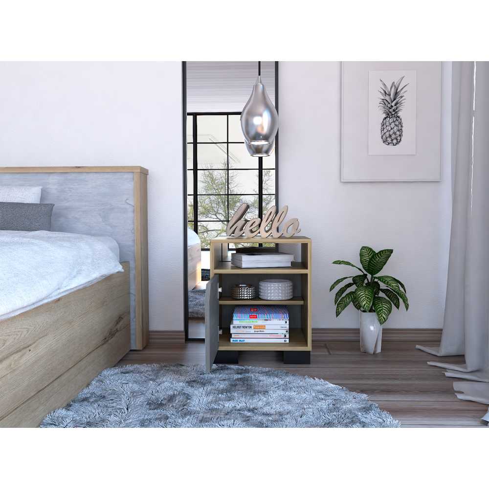 Mesa de Noche Loira Duna y Cemento 40 cm con Una Puerta - Mesas de Noche | Bylmo