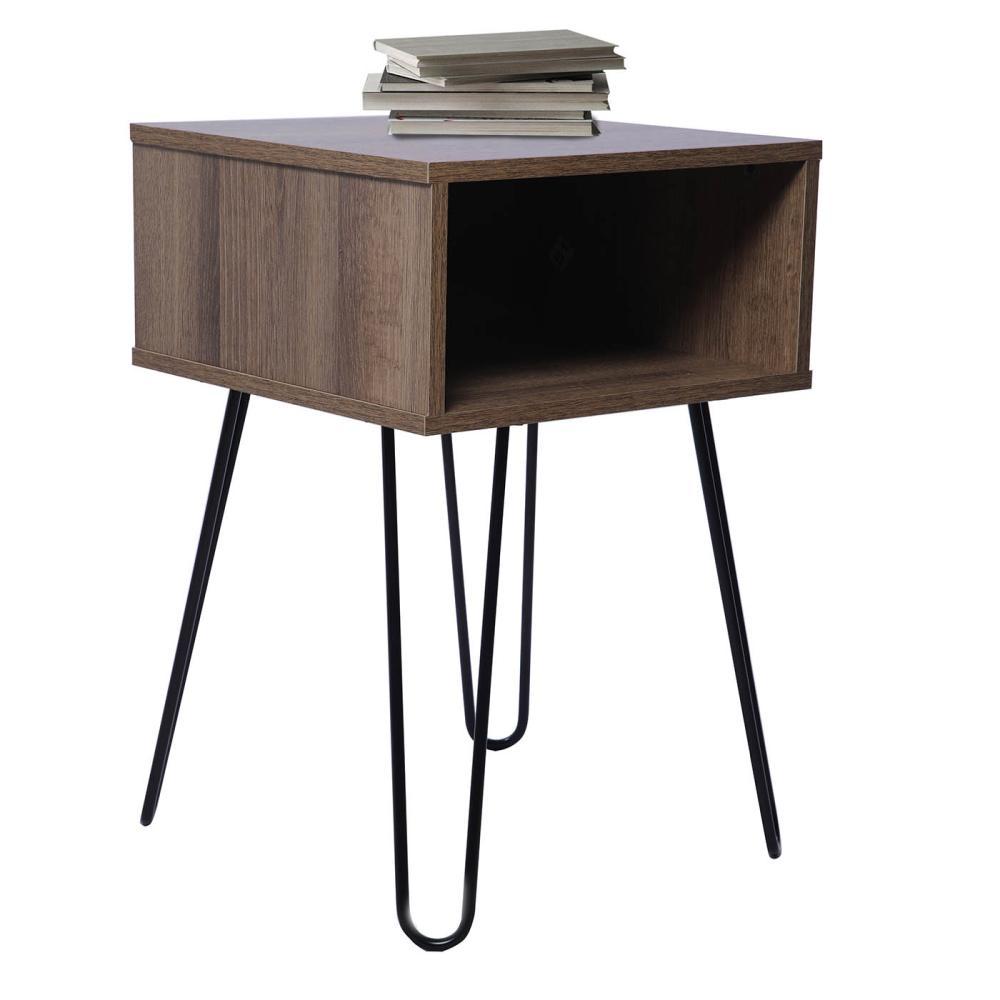 Mesa de Noche Paris Amareto y Negro 40 cm con Patas Metálicas - Mesas de Noche | Bylmo