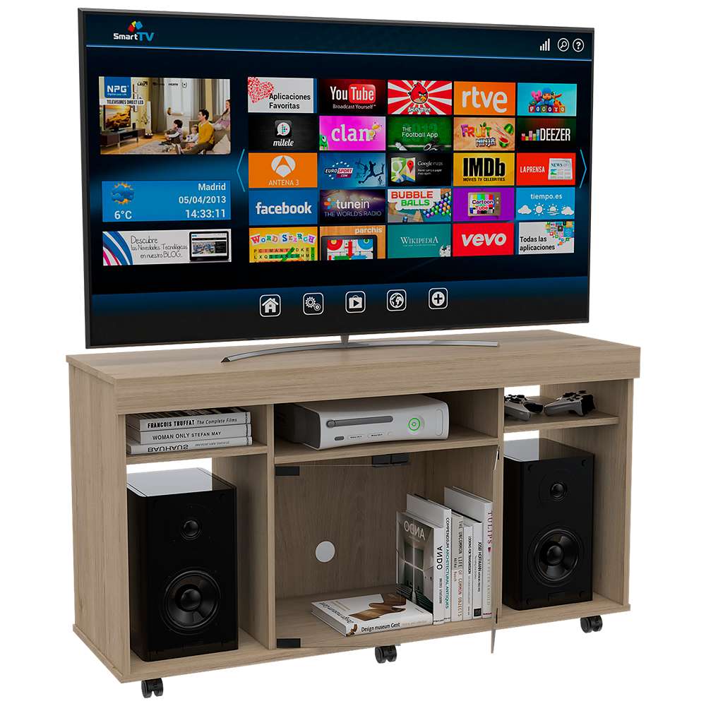 Mesa para TV Varmon Rovere 121.1x67cm Para TV Hasta 50 Pulgadas con Un Cajón con Ranuras para Cables y con Ruedas - Muebles para TV | Bylmo