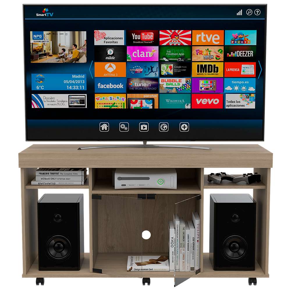 Mesa para TV Varmon Rovere 121.1x67cm Para TV Hasta 50 Pulgadas con Un Cajón con Ranuras para Cables y con Ruedas - Muebles para TV | Bylmo