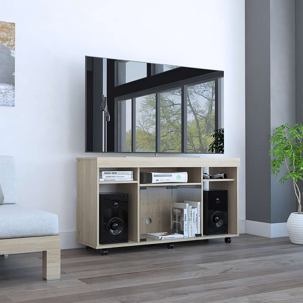Mesa para TV Varmon Rovere 121.1x67cm Para TV Hasta 50 Pulgadas con Un Cajón con Ranuras para Cables y con Ruedas - Muebles para TV | Bylmo