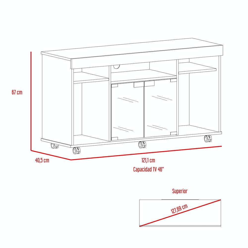 Mesa para TV Varmon Rovere 121.1x67cm Para TV Hasta 50 Pulgadas con Un Cajón con Ranuras para Cables y con Ruedas - Muebles para TV | Bylmo