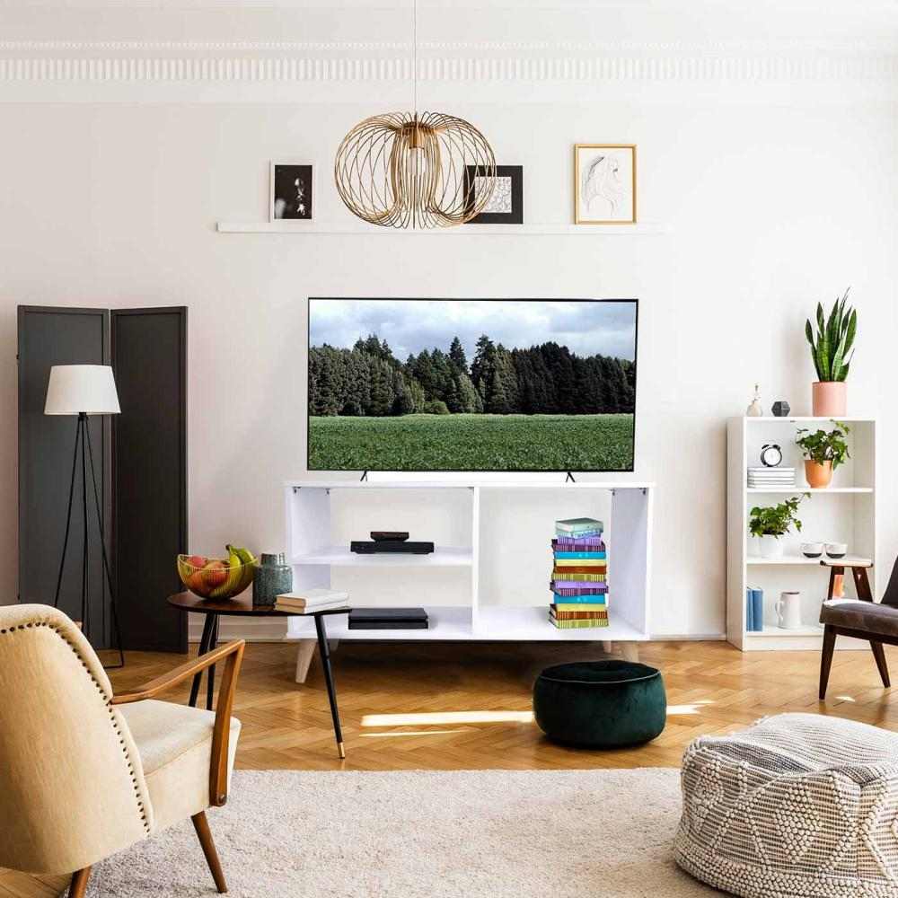 Rack de TV King Blanco 110x55cm Para TV Hasta 50 Pulgadas sin Cajones y con Patas - Muebles para TV | Bylmo