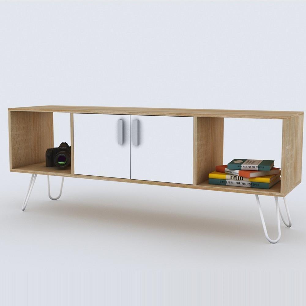Rack Paris Vienes y Blanco 130 cm con Dos Puertas - Muebles para TV | Bylmo