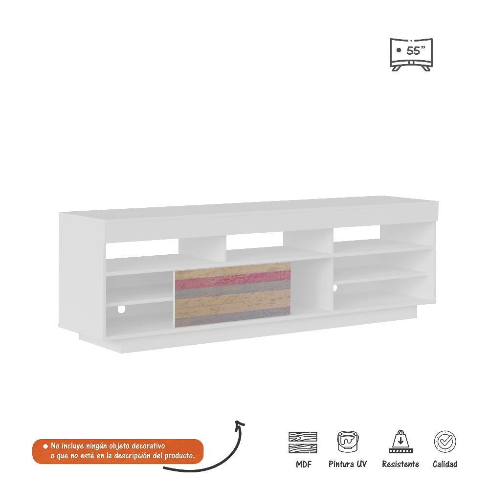 Rack de TV Treviso Blanco 180x56cm Para TV Hasta 55 Pulgadas con Dos Cajones - Muebles para TV | Bylmo