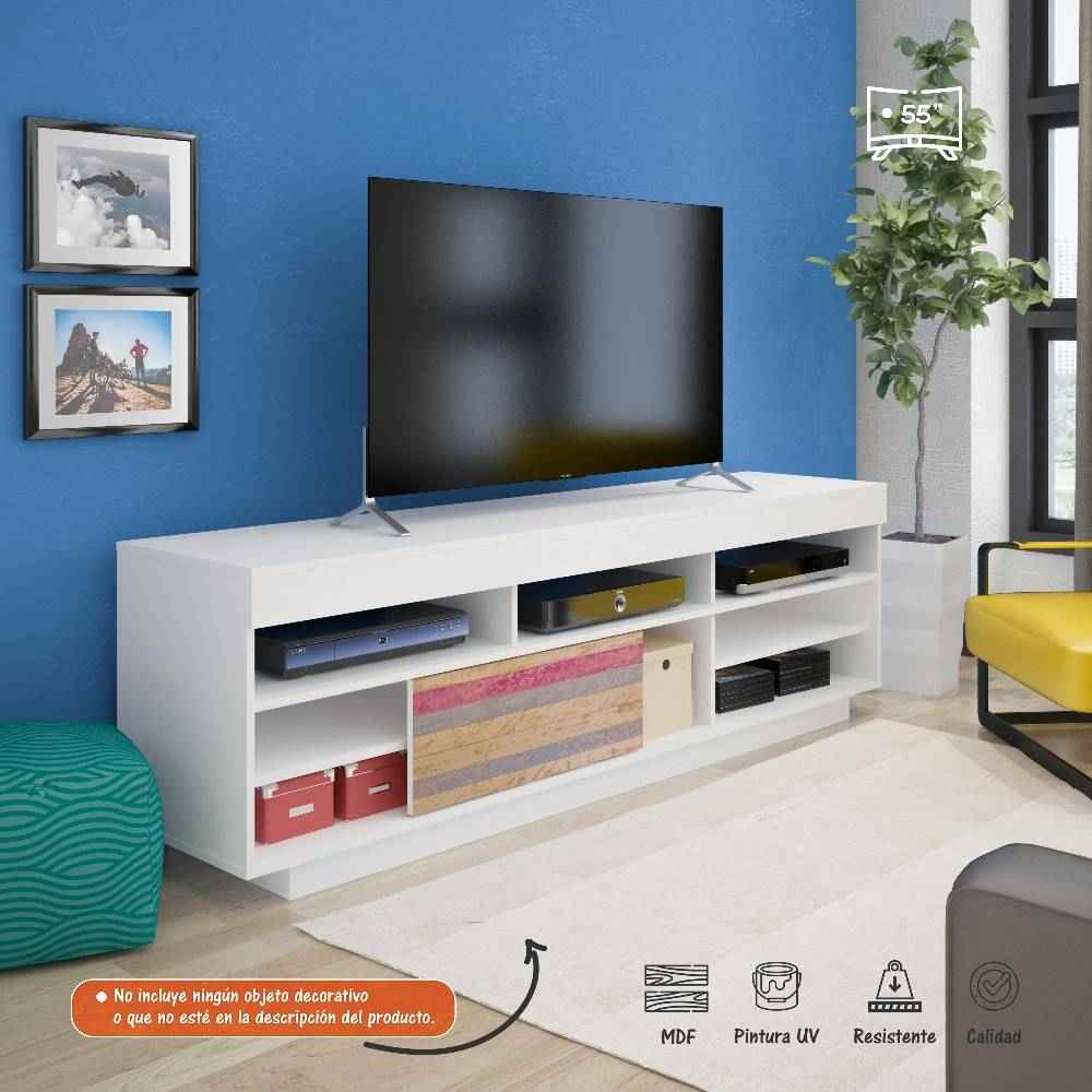 Rack de TV Treviso Blanco 180x56cm Para TV Hasta 55 Pulgadas con Dos Cajones - Muebles para TV | Bylmo