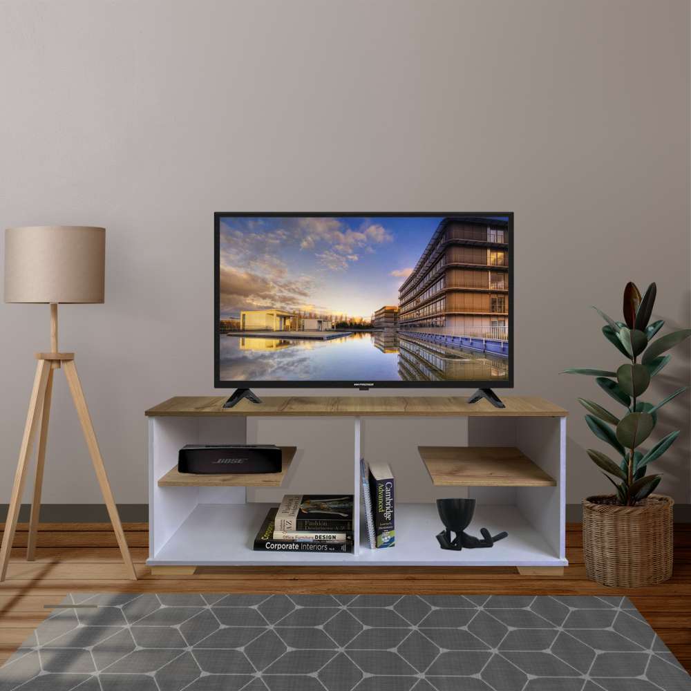 Mesa para TV Flow Vienes y Blanco 120 cm con Entrepaños - Muebles para TV | Bylmo
