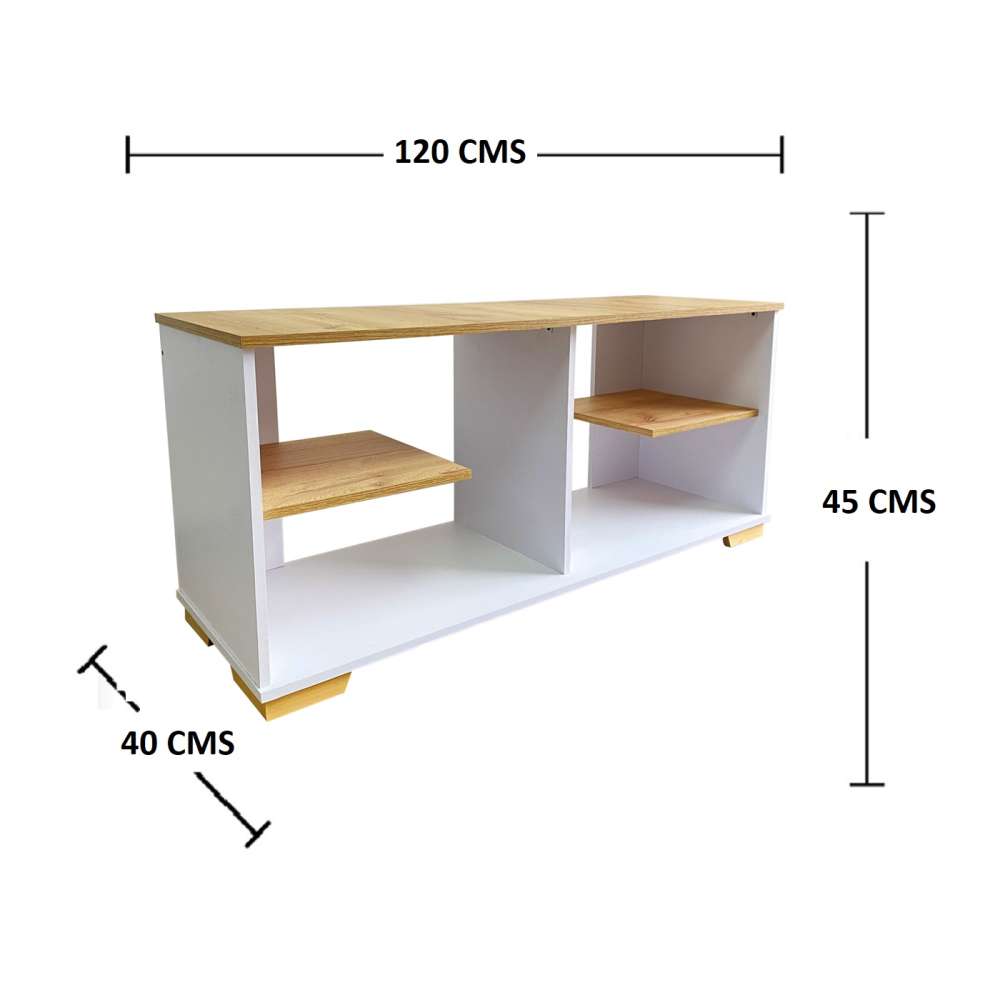 Mesa para TV Flow Vienes y Blanco 120 cm con Entrepaños - Muebles para TV | Bylmo