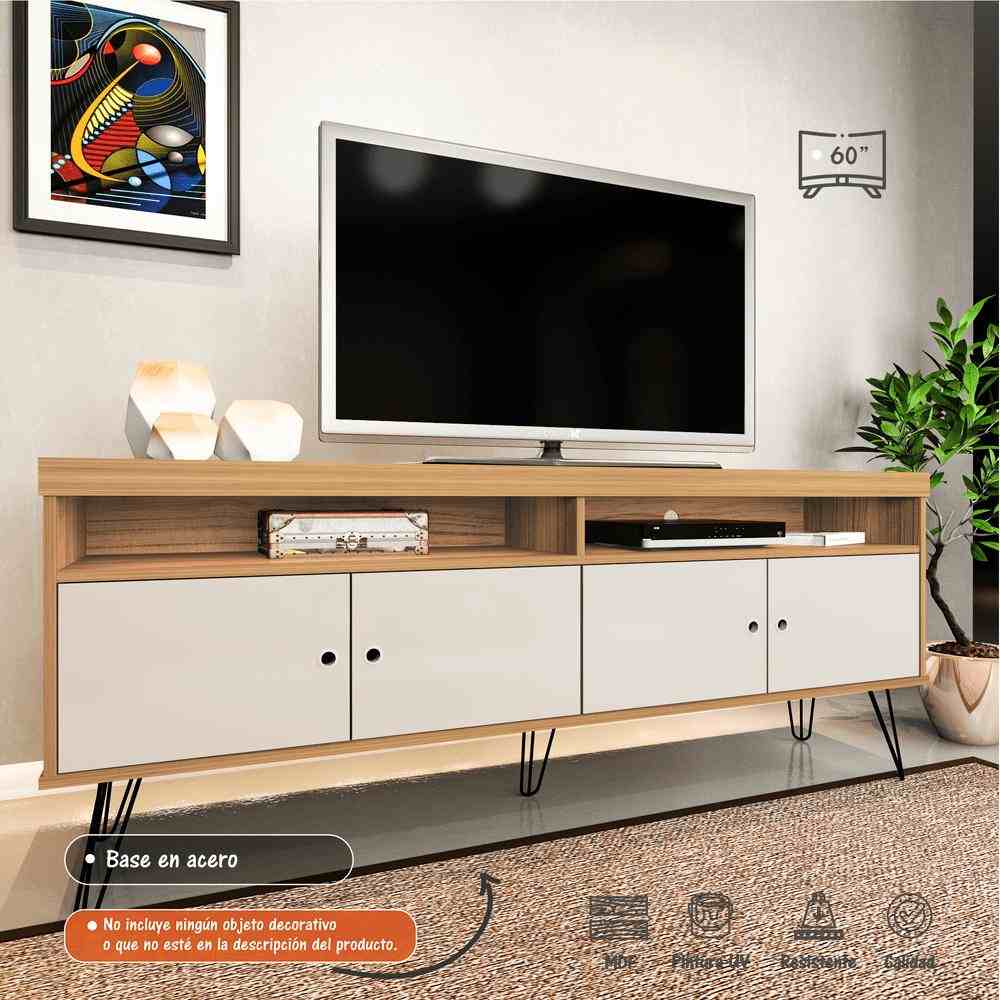 Rack Liberty Roble y Blanco 160 cm con Cuatro Puertas - Muebles para TV | Bylmo