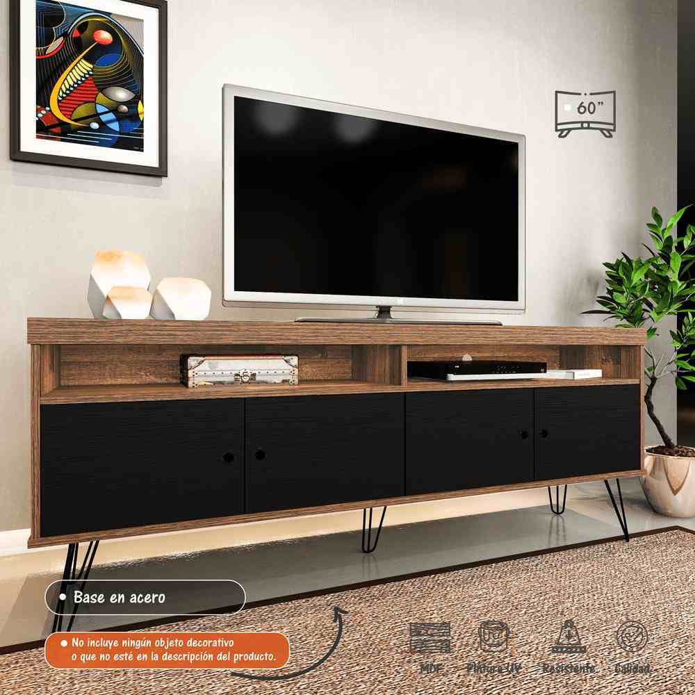 Rack Liberty Cafe y Negro 160 cm con Cuatro Puertas - Muebles para TV | Bylmo