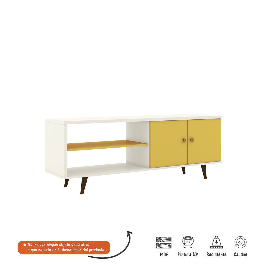 Rack de TV Amarillo 160x58cm para TV Hasta 47 Pulgadas y con Tres Compartimientos - Muebles para TV | Bylmo