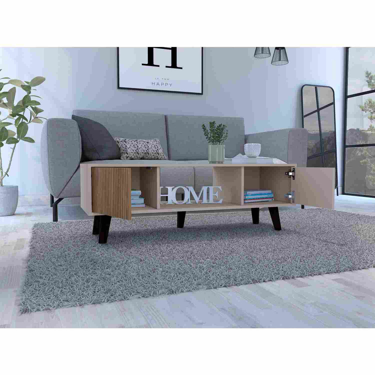 Mesa de Centro Funes Taupe 120 cm Rectangular con Dos Puertas - Mesas de Centro | Bylmo