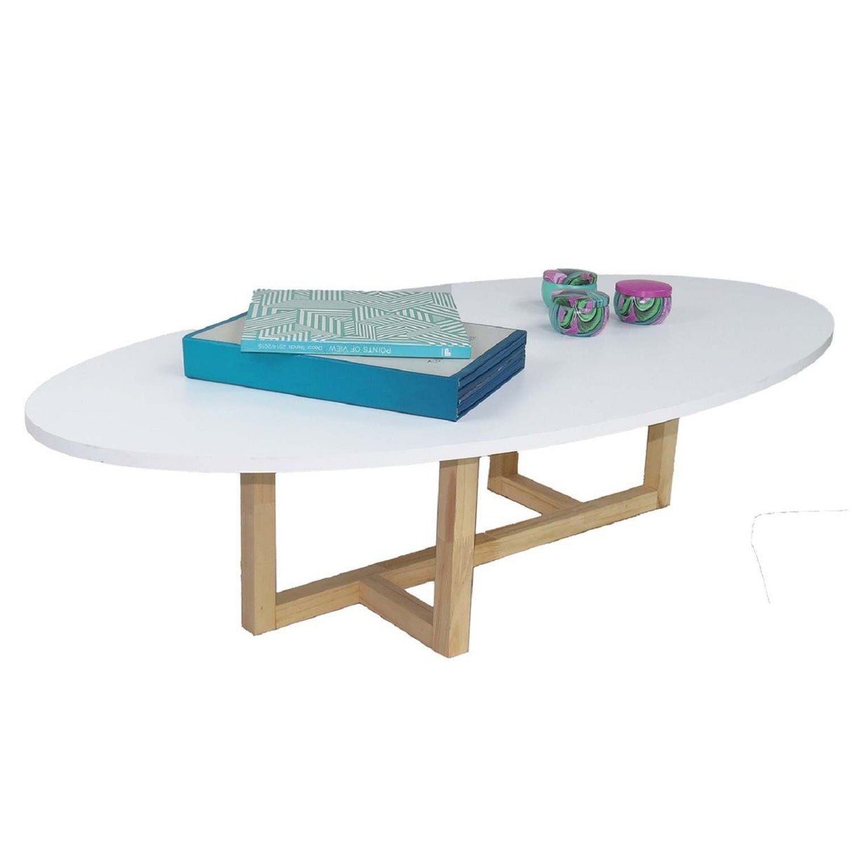 Mesa de Centro Roma Blanco 120 cm Ovalada con Patas de Madera - Mesas de Centro | Bylmo