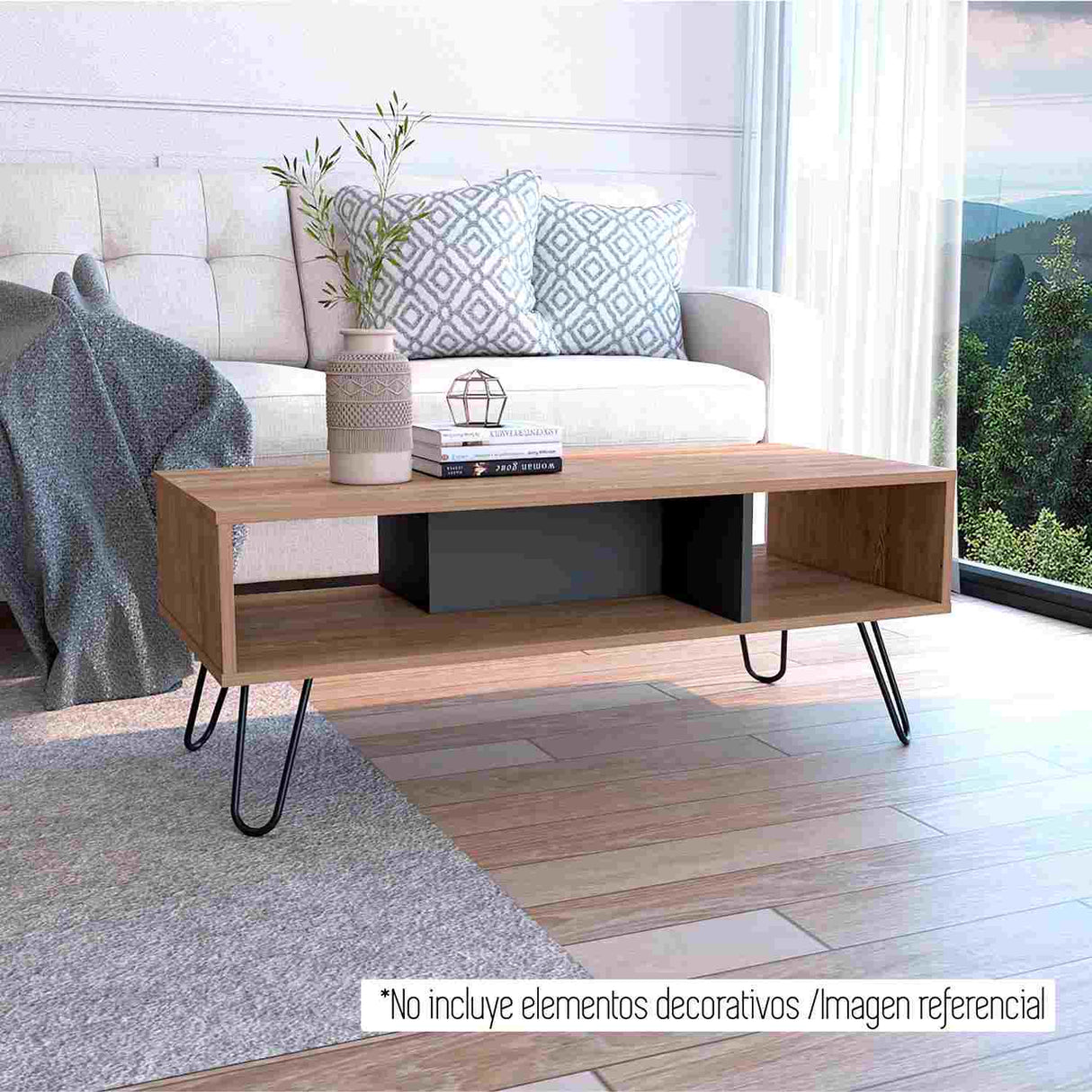 Mesa de Centro Vegas Miel 101x40cm Rectangular con Patas y con Compartimientos - Mesas de Centro | Bylmo