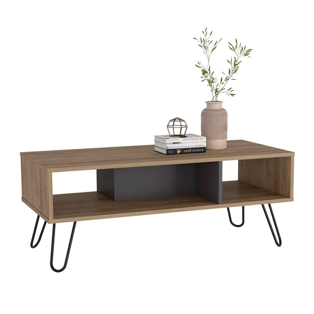 Mesa de Centro Vegas Miel 101x40cm Rectangular con Patas y con Compartimientos - Mesas de Centro | Bylmo