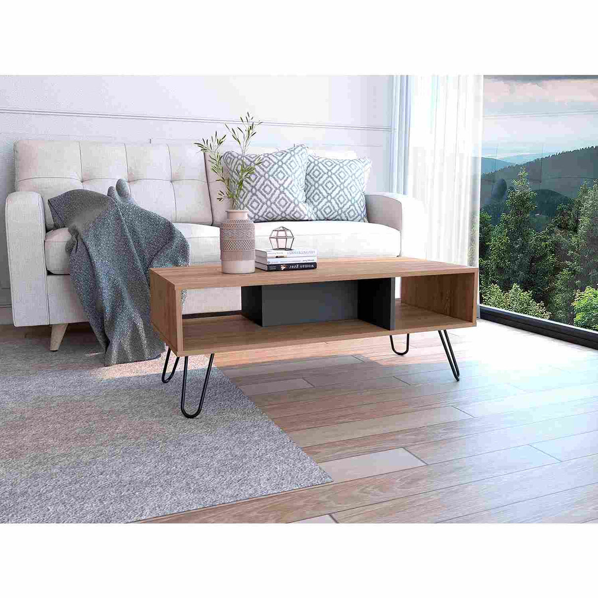 Mesa de Centro Vegas Miel 101x40cm Rectangular con Patas y con Compartimientos - Mesas de Centro | Bylmo