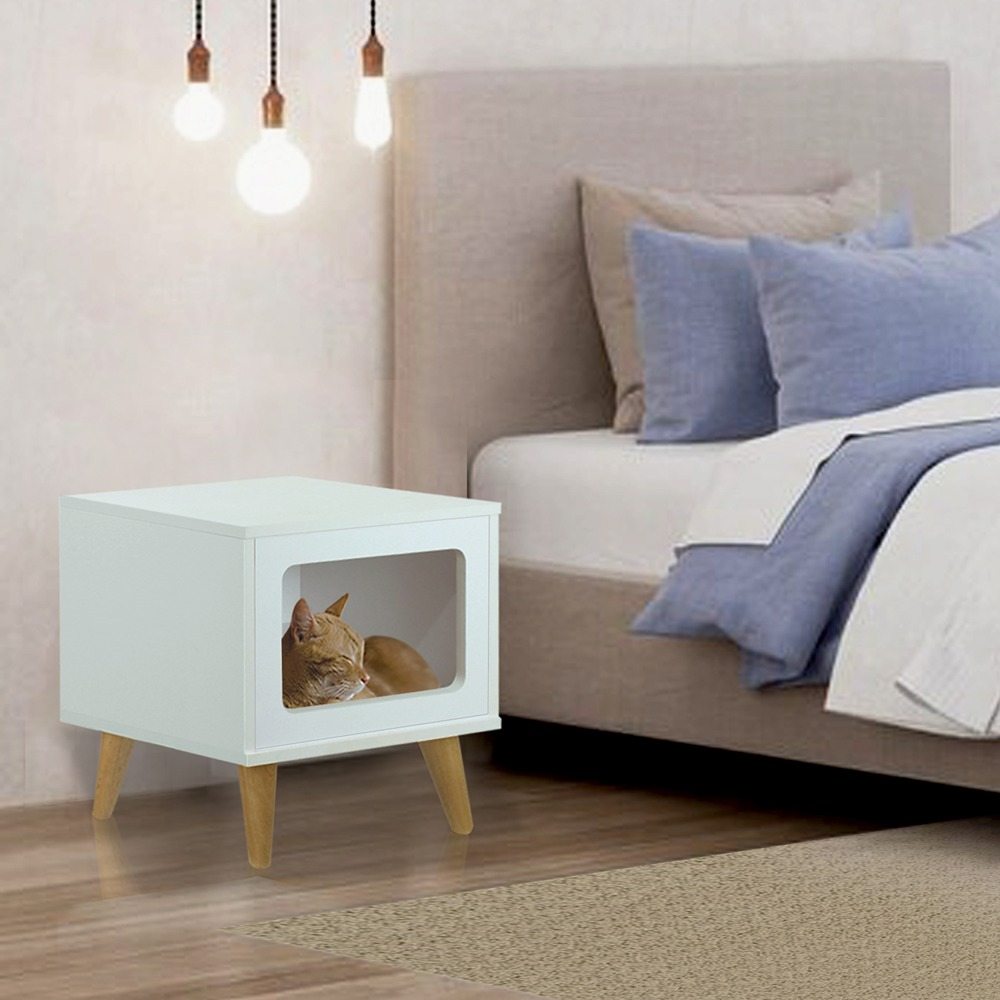 Mesa de Noche Auxiliar Blanco 39 cm con Espacio para Mascota - Mesas de Noche | Bylmo