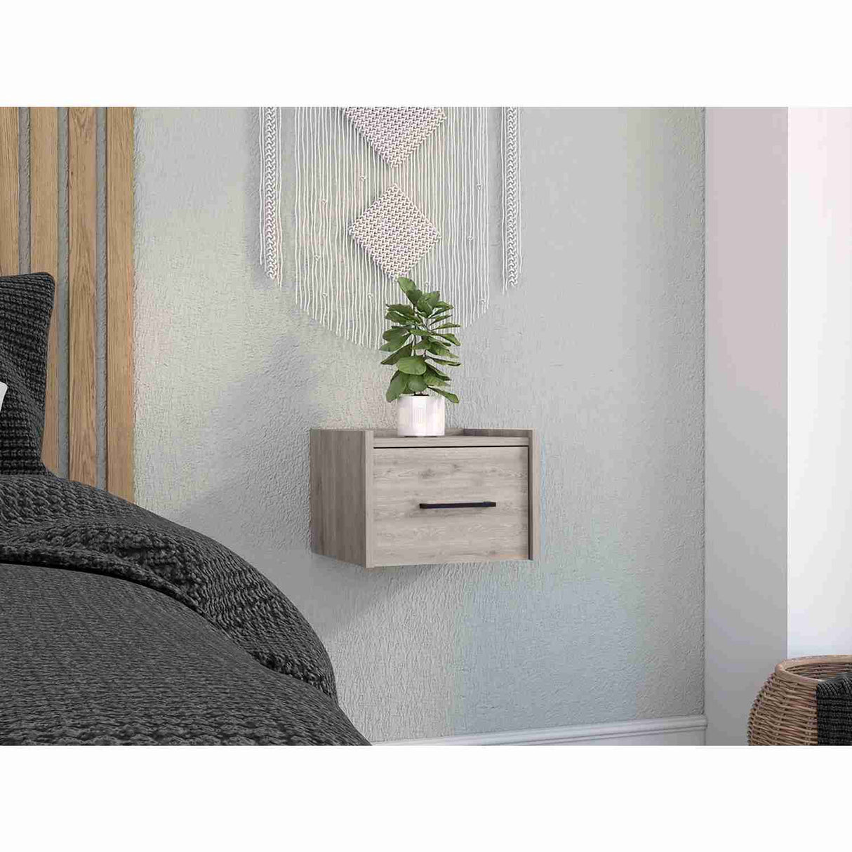 Mesa de Noche Flotante Boa Ceniza 35x25cm con Un Cajón - Mesas de Noche | Bylmo