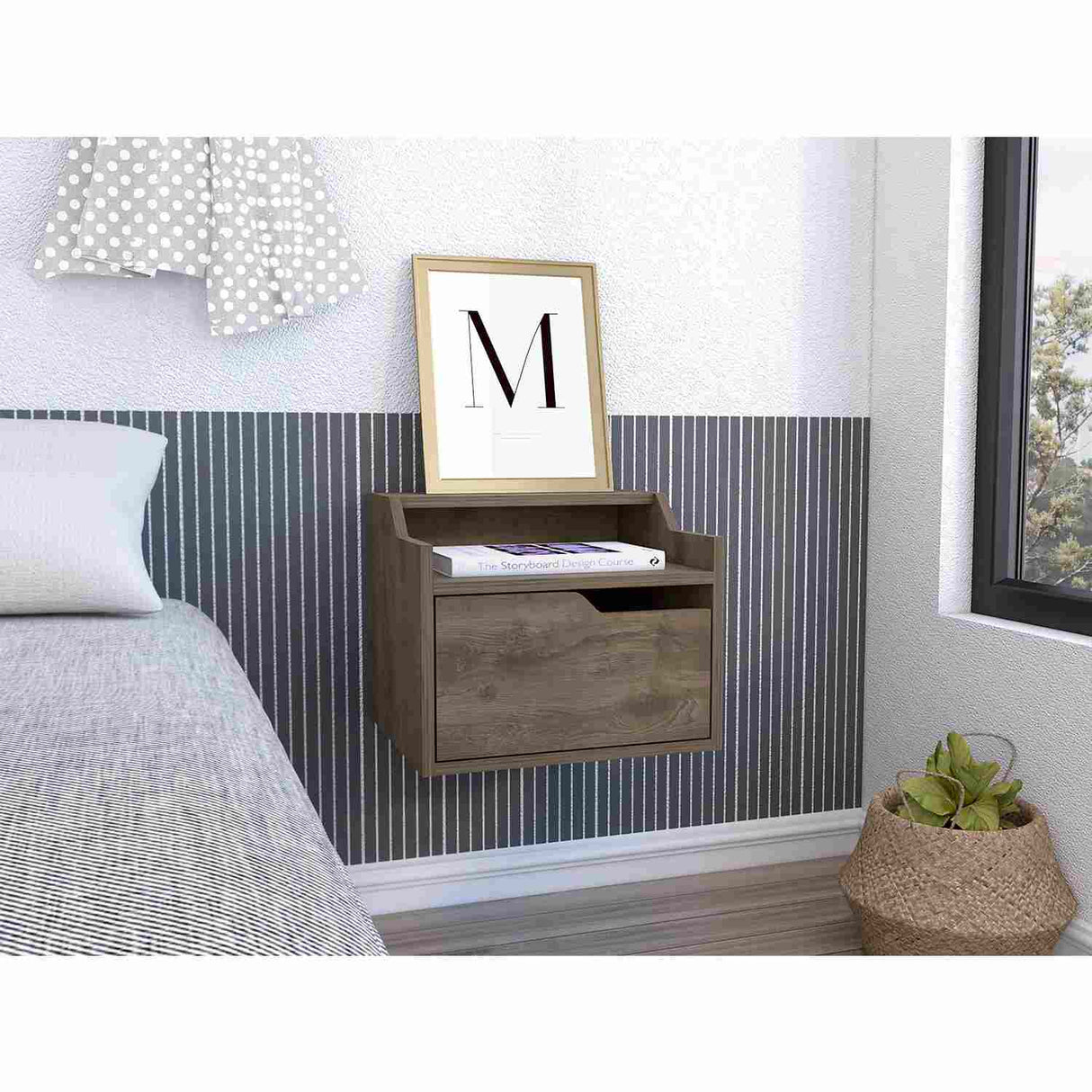 Mesa de Noche Flotante Busan Bellota 40x33cm con Un Cajón y con Un Compartimiento - Mesas de Noche | Bylmo