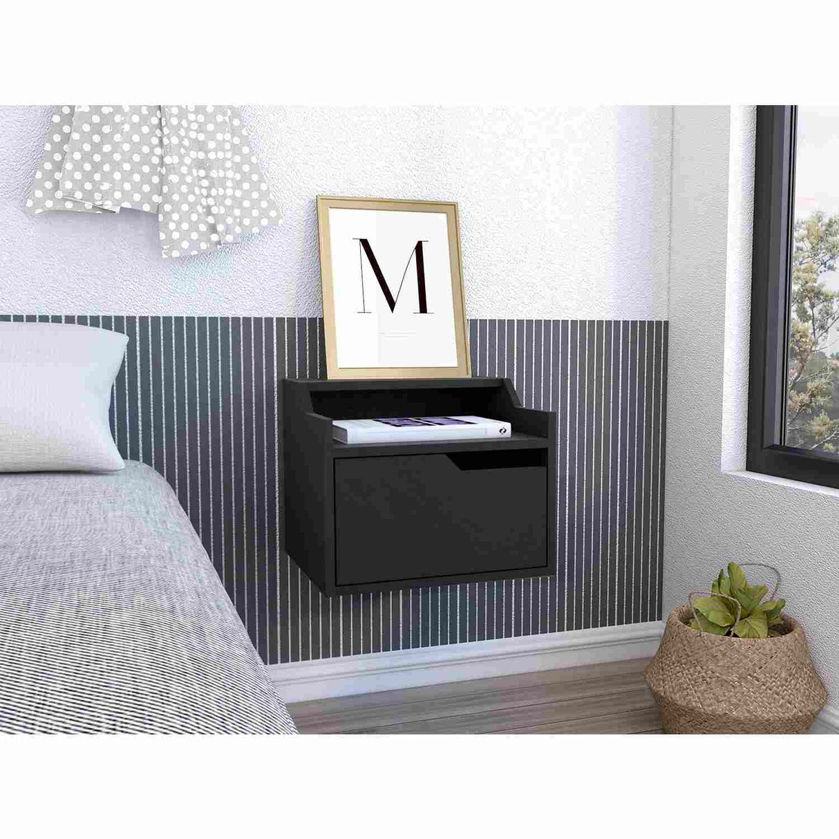 Mesa de Noche Flotante Busan Wengue 40x33cm con Un Cajón y con Un Compartimiento - Mesas de Noche | Bylmo