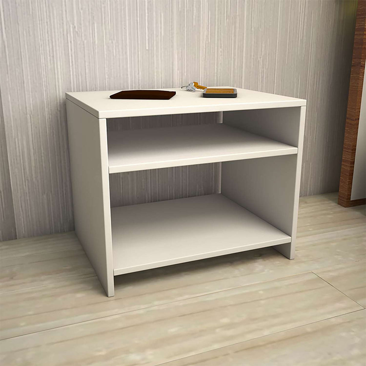 Mesa de Noche Caen Blanco 50 cm con Compartimiento - Mesas de Noche | Bylmo