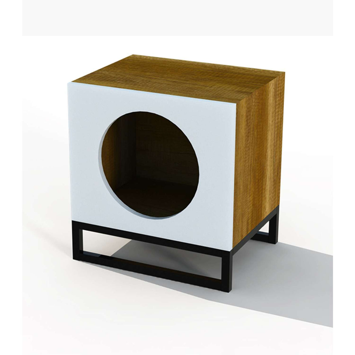 Mesa de Noche Catscape 55 cm Caramelo Y Blanco con Espacio para Gatos - Muebles para Mascotas | Bylmo