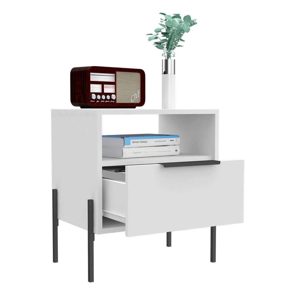 Mesa de Noche Collection W Blanco 47x47cm con Un Cajón y con Un Compartimiento - Mesas de Noche | Bylmo