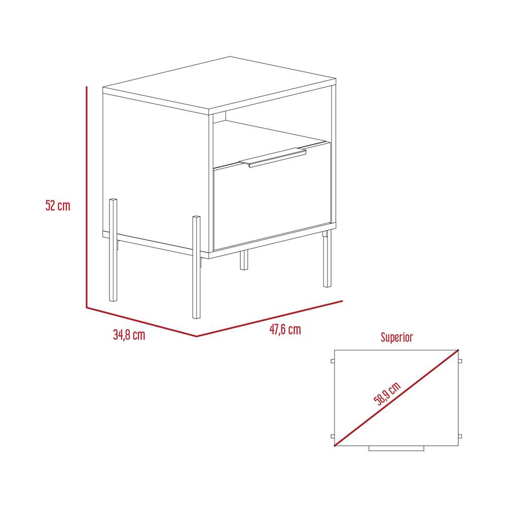 Mesa de Noche Collection W Blanco 47x47cm con Un Cajón y con Un Compartimiento - Mesas de Noche | Bylmo