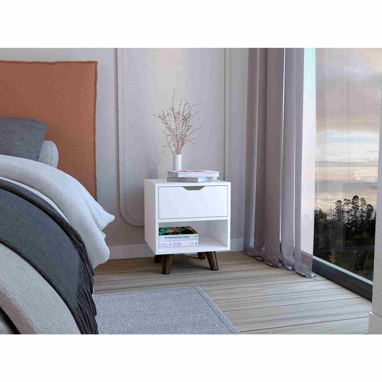 Mesa de Noche Crail Blanco 40 cm con Un Cajón - Mesas de Noche | Bylmo