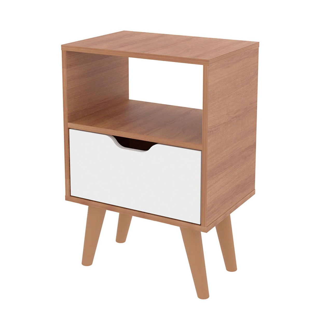 Mesa de Noche Essen Almendra y Blanco 36x54cm con Un Cajón y con Un Compartimiento - Mesas de Noche | Bylmo