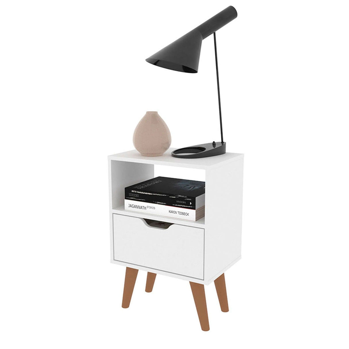 Mesa de Noche Essen Blanco 36x54cm con Un Cajón y con Un Compartimiento - Mesas de Noche | Bylmo