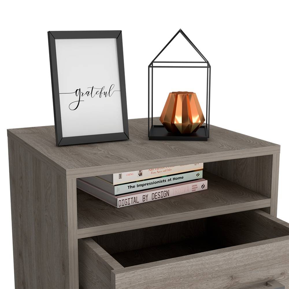 Mesa de Noche Eter Ceniza 40x51cm con Dos Cajones y con Un Compartimiento - Mesas de Noche | Bylmo