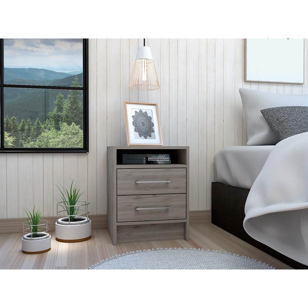 Mesa de Noche Eter Ceniza 40x51cm con Dos Cajones y con Un Compartimiento - Mesas de Noche | Bylmo