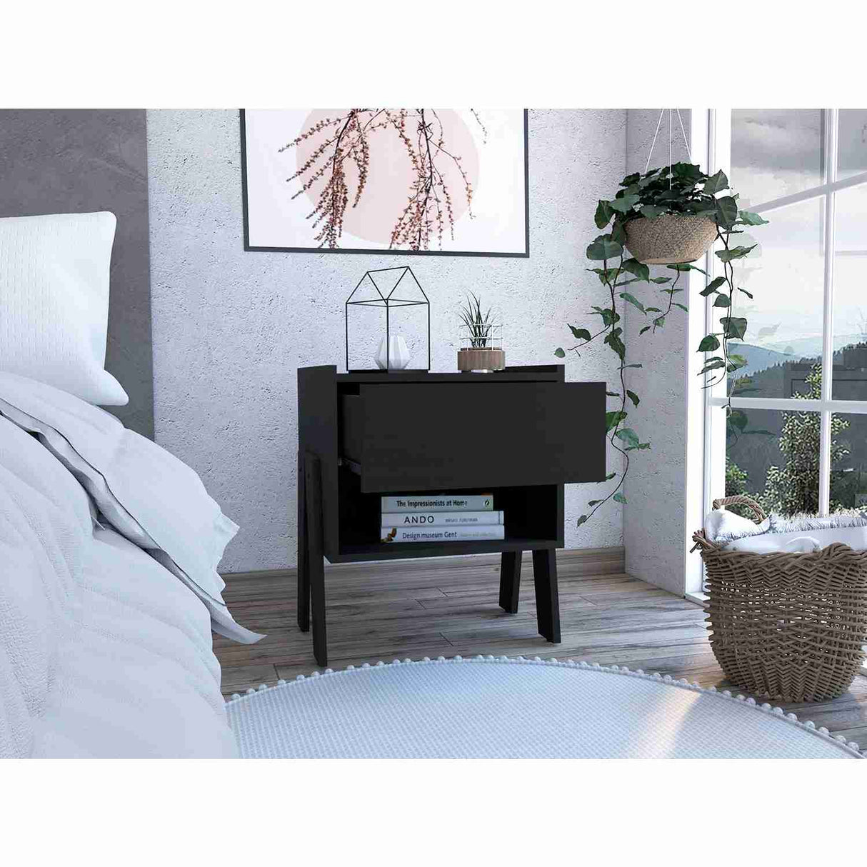 Mesa de Noche Joy Wengue 48x56cm con Un Cajón y con Un Compartimiento - Mesas de Noche | Bylmo