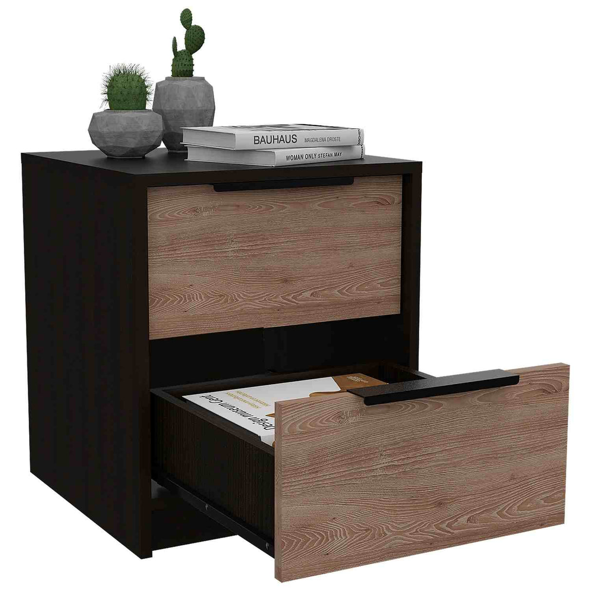 Mesa de Noche Kaia Wengue 41x48cm con Dos Cajones - Mesas de Noche | Bylmo