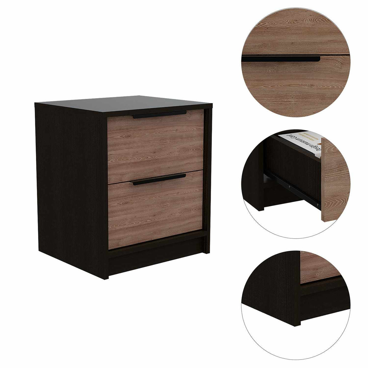 Mesa de Noche Kaia Wengue 41x48cm con Dos Cajones - Mesas de Noche | Bylmo