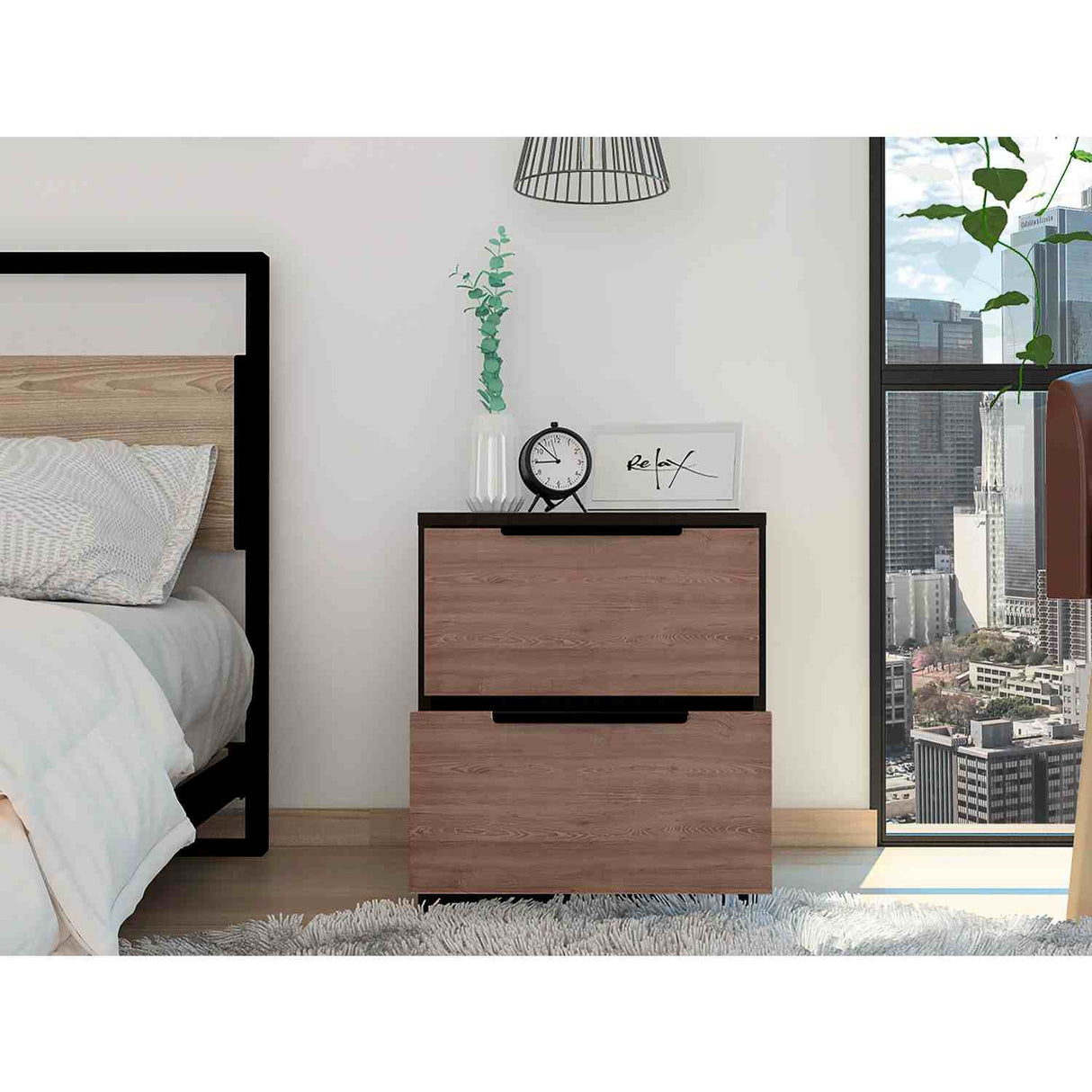 Mesa de Noche Kaia Wengue 41x48cm con Dos Cajones - Mesas de Noche | Bylmo