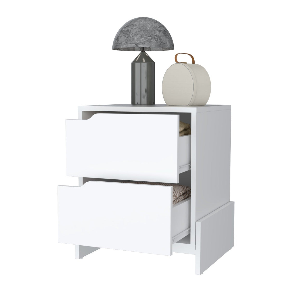 Mesa de Noche Luss Blanco 43x51cm con Dos Cajones - Mesas de Noche | Bylmo