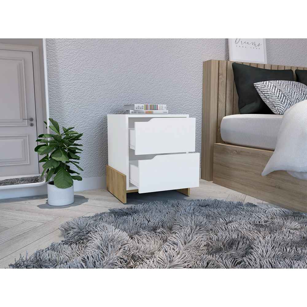 Mesa de Noche Moderno Blanco Macadamia 43 cm con Cajones - Mesas de Noche | Bylmo