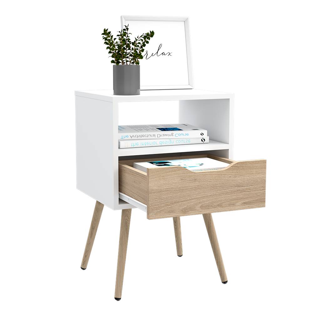 Mesa de Noche Otom Blanco 40x53cm con Un Cajón - Mesas de Noche | Bylmo