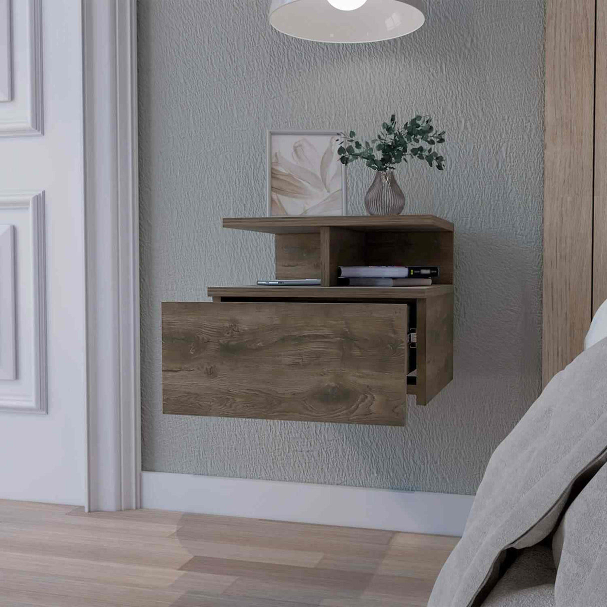 Mesa de Noche Flotante Bellota 36x30cm con Un Cajón y con Dos Compartimientos - Mesas de Noche | Bylmo