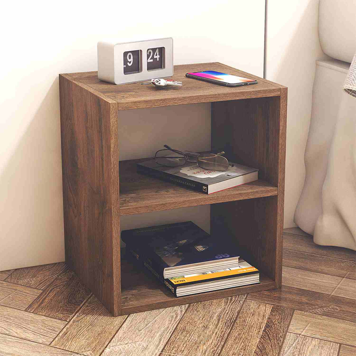 Mesa de Noche Versalles Nogal 35 cm con Compartimiento - Mesas de Noche | Bylmo