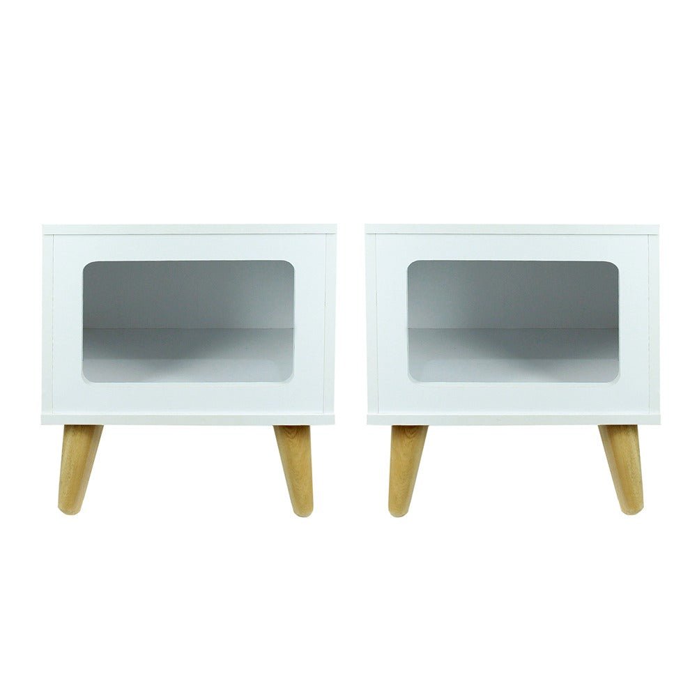 Mesa de Noche x 2 Auxiliar Blanco 39 cm Cuadradas con Espacio para Mascota - Combos Habitacion | Bylmo